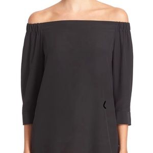 Theory “Joscla” polka dot off shoulder tunic